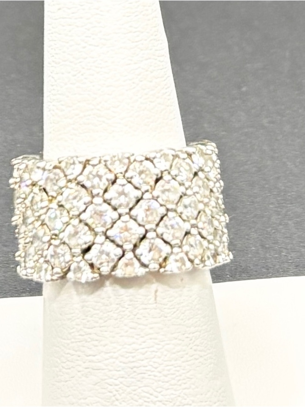 925 Sterling Silver band ring with Sparkling CZs (Crystals) don’t know